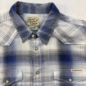 Lucky Brand Shirt Mens Small Blue Plaid Western Pearl Snap  Long Sleeve